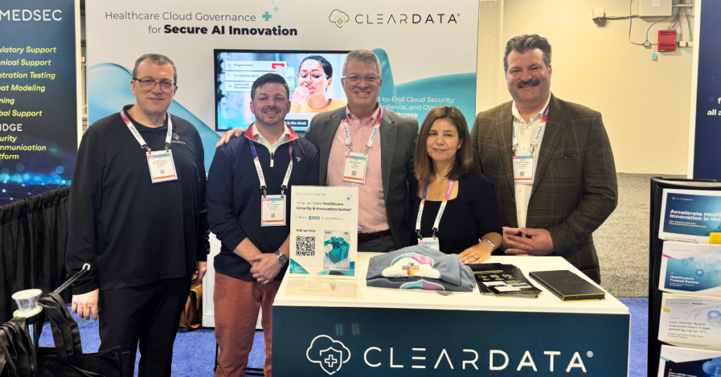 Picture of the ClearDATA cybersecurity team representing our Multi-cloud cybersecurity capabilities at HIMSS.